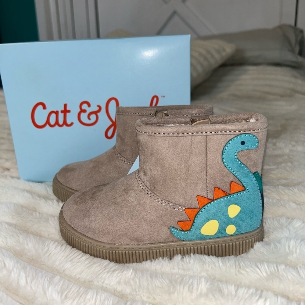Cat & Jack Kids' Brown Boots with Dinosaur Design - NWT, Never worn